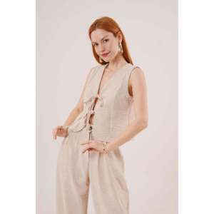 Conjunto de Dos Piezas para Mujer en Colores Piedra, Chaleco con Cierre Frontal y Pantalones - Venta al por Mayor - Product Image 5