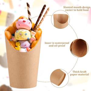 Gobelets en papier kraft jetables de qualité alimentaire pour frites, à emporter, 14 oz, 16 oz, personnalisés, avec cuillère à frites, gobelet en papier pour chips - Product Image 4