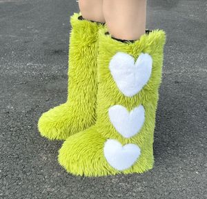 Sepatu Bot Salju Wanita Ukuran Besar 44, Lucu, Tebal, Anti Selip, Model Mid-barrel, Bulu Halus Bentuk Hati, untuk Halloween, Musim Dingin, Hangat, Bulu Mongolia - Product Image 5
