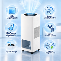 Humidificateur évaporatif 8L à remplissage par le haut, 1300mL/h, contrôle intelligent de l'humidité pour la maison et le bureau