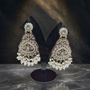 Traditional Antique Gold Plated Kundan Chandbali <b>Earrings</b> Red Gemstone Oversized Statement Dangle <b>Earrings</b> with pearl bead - Product Image 2