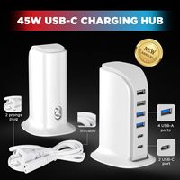Chargeur USB Upoy, station de charge multi-appareils, 45W, bloc de charge rapide, avec deux ports de type C, hub de charge USB multiport