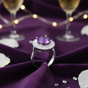 Amethyst <b>CZ</b> Stone Geometric Shape Handmade Turkish Wholesale Classic Wedding & Party Trendy Stylish Women Cluster Silver <b>Ring</b> - Product Image 3