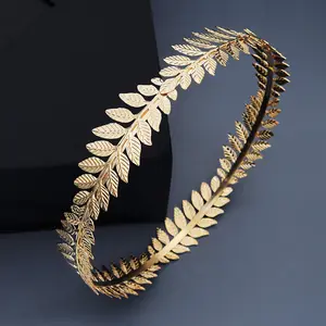 Tiaras de hojas de oliva chapadas en oro, accesorios para el cabello, corona nupcial barroca