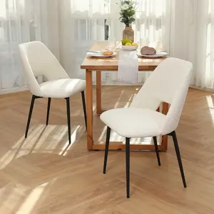 Nordic Velvet Kitchen Restaurant Furniture Teddy Dinning Room Table Chair Modern Luxury White Boucle Dining Chair