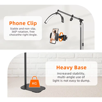 Lampe de sol LED demi-lune réglable de 28 pouces avec support pour téléphone, idéale pour salon de beauté, maquillage, tatouage et éclairage d'appoint