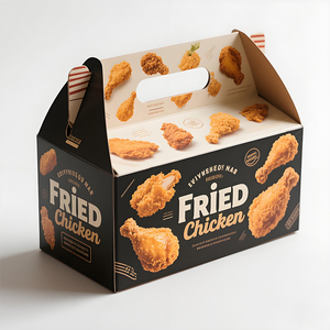 Boîte d'emballage en papier en forme de <span class=keywords><strong>maison</strong></span> biodégradable de qualité alimentaire personnalisée Boîtes en carton ondulé Poulet frit avec poignée - Product Image 3