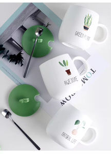 Taza de agua de cerámica Darong, diseño moderno para niños y niñas, taza para leche o café con tapa y cuchara - Product Image 4
