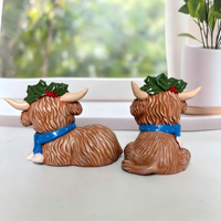 Statues de vaches des Highlands festives en résine, avec écharpe rouge, mignonnes, pour décoration de table de Noël style ferme, cadeau en gros