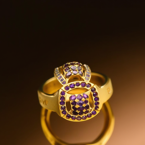 Anillo de acero inoxidable 316L chapado en oro PVD con piedras moradas, joyería de moda para mujer - Product Image 3