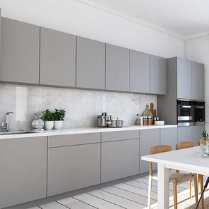 Ensemble complet de meubles de cuisine automatique Armoire de cuisine de style moderne haut de gamme personnalisée Armoire de cuisine en PVC <span class=keywords><strong>gris</strong></span> pour appartement - Product Image 1