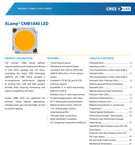 Crees XLamps CMB1840 COB LED CMB1840-0000000N0H0A65G 6500K CRI80 5908lm 36V Puce LED haute puissance 17.85mm X17.85mm Dimmable Garantie 1 an - Product Image 2