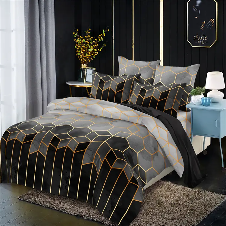 Grosir sprei cetak kustom sarung selimut penutup kasur 100% serat katun poliester sarung bantal sarung 4 buah Set tempat tidur