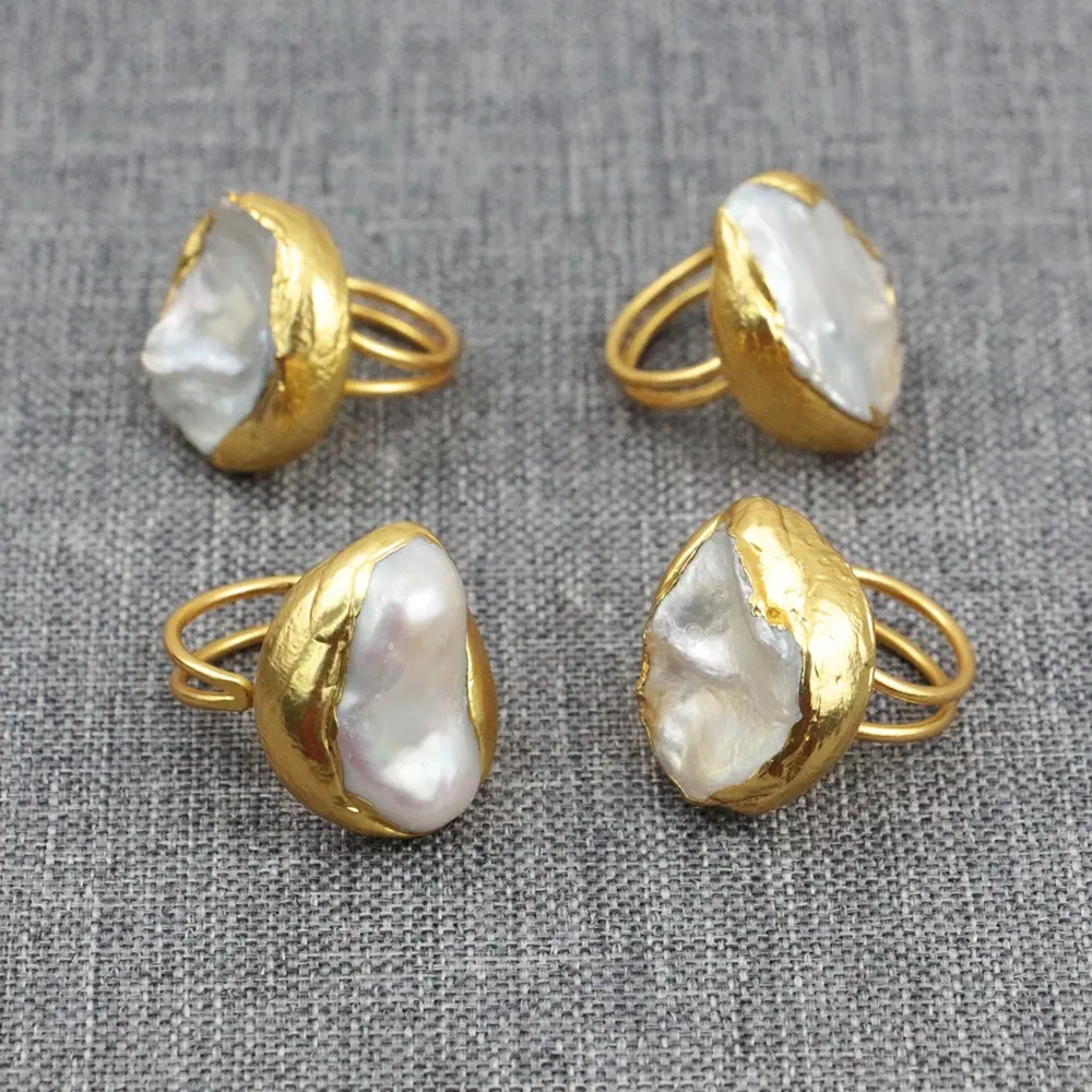 Anillo de perlas barrocas chapado en oro de 18k, joyería de nuevo diseño de LS-D1259, anillos de oro de perlas de moda