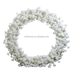 Arco de flores a precio de fábrica para boda, arco de flores de Rosa Blanca para boda con arco de flores de boda de forma redonda de alta calidad