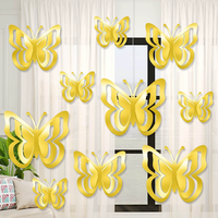Lot de 12 décorations suspendues papillons 3D dorés pour fête d'anniversaire printanière, décoration de plafond pour fête à thème
