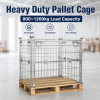 Cage à palettes en acier galvanisé pliable et robuste pour le stockage en entrepôt