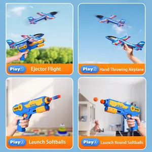 PANDAS 3 IN1 Soft-bullet Shooting Game Foam Plane Glider Toy Hand Throw Roundabout Airplane Outdoor Launch Sport Flying Kid Toy