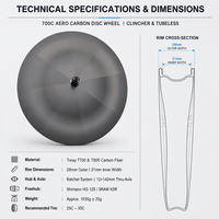 RUJIXU Roues à disque entièrement en carbone super légères 700C pour vélo de piste/triathlon/TT, moyeu à cliquet, largeur 28 mm, tubulaire/clincher, jeu de roues à engrenages fermés