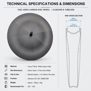 RUJIXU Roues à disque entièrement en carbone super légères 700C pour vélo de piste/triathlon/TT, moyeu à cliquet, largeur 28 mm, tubulaire/clincher, jeu de roues à engrenages fermés - Product Image 2