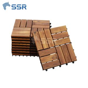 กระเบื้องพื้นไม้สักแบบประกบกันได้ ป้องกันการลื่นไถล ดีไซน์ทันสมัย ทำเองได้ 12 แผ่น ทำจากไม้กระถินณรงค์ เป็นมิตรกับสิ่งแวดล้อม เหมาะสำหรับสวนหลังบ้านและสวน - Product Image 1