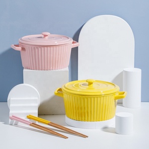 8.5 pollici di Grandi Dimensioni In Ceramica Ciotole di Minestra Con Manici e Coperchio Forno A Microonde e Lavabili In Lavastoviglie Pentole Essenziali Per La Casa Cucina Ciotole - Product Image 3