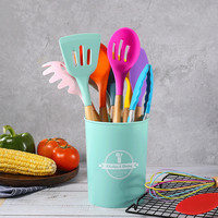 15 pièces ustensiles de cuisine accessoires cuisine maison outils de cuisine manche en bois ensemble d'ustensiles en Silicone avec support crochet cuillère à mesurer