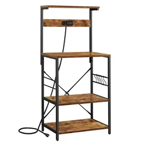 Keuken Bakkers Rack Met Stopcontact Koffie Bar Tafel 4 Tiers Keuken Magnetron Stand Met 6 S-Vormige Haken,