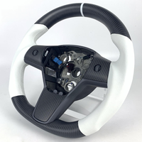 Volant personnalisé en cuir lisse blanc et fibre de carbone mate pour Tesla Model 3 Model Y