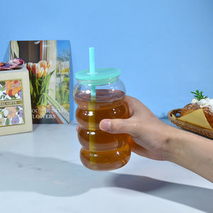 Vaso de Cerveza Libby de Plástico Acrílico Transparente de 16 oz con Logotipo Personalizado, con Tapa y Pajita de Colores - Product Image 4