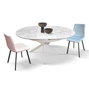 Girasole <b>Extendable</b> Ceramic <b>Table</b> 120-170 Cm White Marble Effect Metal Base Indoor <b>Dining</b> - Product Image 6