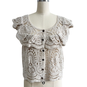 Personnalisé femmes décontracté printemps <span class=keywords><strong>Crochet</strong></span> dentelle Cardigan col en U couleur unie tricot haut court motif floral mignon filles pull <span class=keywords><strong>gilet</strong></span> - Product Image 1