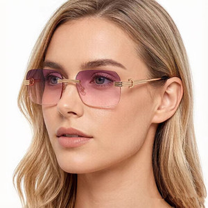Custom Logo 2026 Fashion Retro Irregular Gradient Lens Shades UV400 <b>Rimless</b> Square <b>Sunglasses</b> for <b>Men</b> Women - Product Image 2