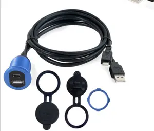 LED licht USB 2,0 Männlich zu Weiblich Front Panel Usb Lade Ports AUX Auto Montieren Flush Kabel