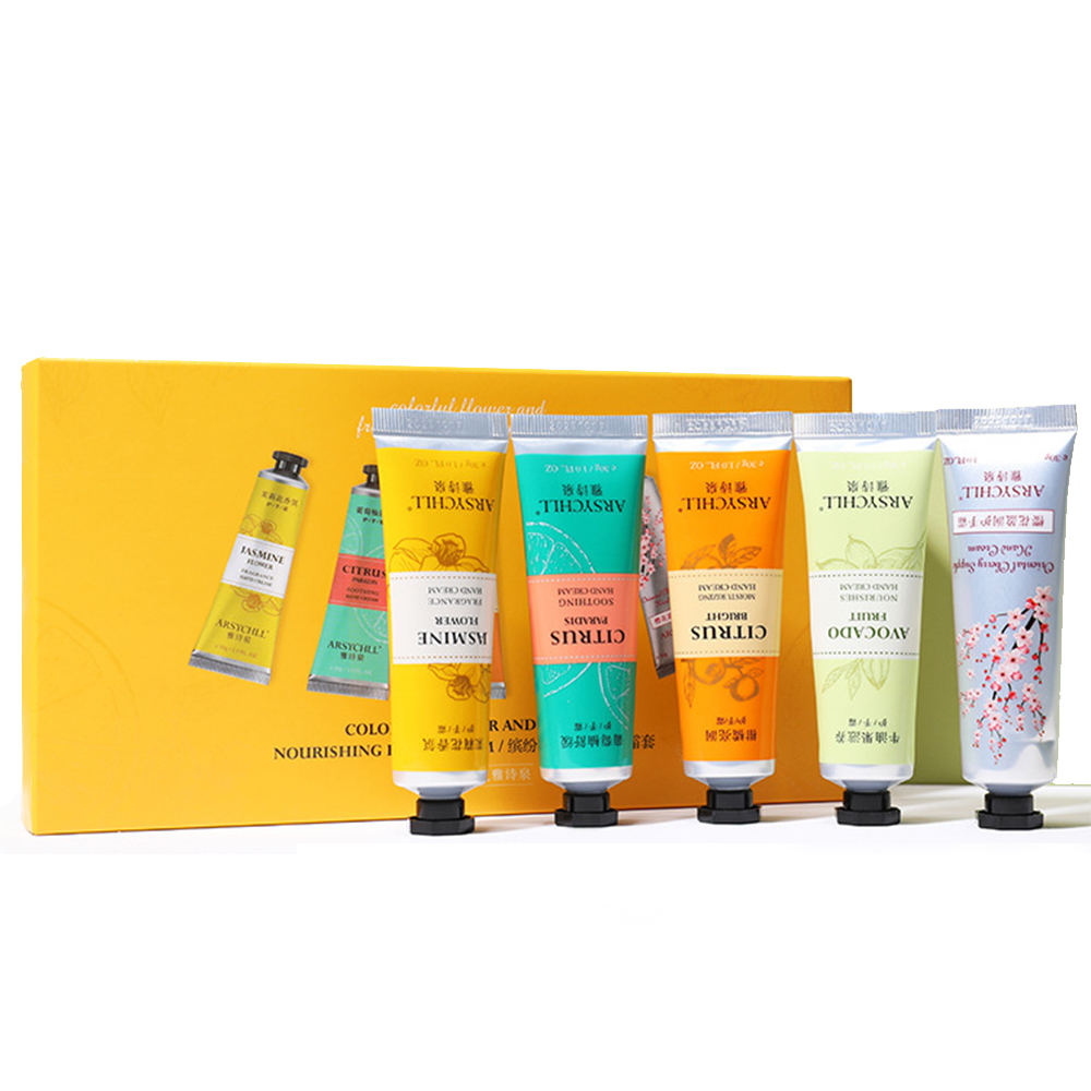 Оптовая продажа, увлажняющие напильники, 5 ароматов, набор крема для рук с жасмином, авокадо, Сакурой, грейпфрутом, цитрусовым ароматом