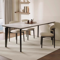 Mesa de Comedor, Diseño Francés en Madera Color Crema, Personalización Disponible, Juego de Mesa de Comedor de Madera con Sillas Modernas de Pizarra