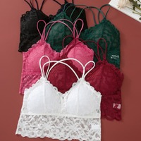 Set Bra Segitiga Gaya Prancis untuk Wanita, Seksi, Berenda, Tanpa Kawat, Punggung Terbuka, Tanpa Bingkai, Dua Potong, Pakaian Dalam Celana Dalam
