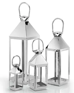 Lớn Ngoài Trời Trang Trí Nội Thất Phụ Kiện Đám Cưới Trang Trí Thủy Tinh Thép Không Gỉ Vàng Đèn Lồng Đặt Bạc Vàng Nến Đèn Lồng - Product Image 1