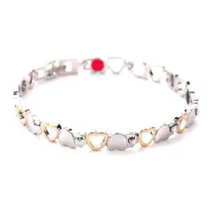 E1017 Women Gold Plated Titanium Steel Bangles Heart Tennis Bracelet Jewelry Charm Magnetic Health Energy Bracelets