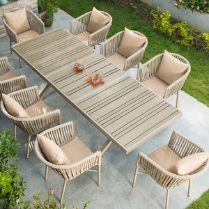 Best-selling Retractable <b>Plastic</b> Wood Dining <b>Table</b> Waterproof Garden Courtyard <b>Outdoor</b> Set of <b>Tables</b> and Chairs Premium Composit - Product Image 1