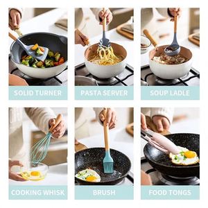 Ensemble d'ustensiles de cuisine multifonctionnels en silicone 19 pièces avec manche en bois - Product Image 6