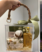 Boîte de rangement moderne et portable avec poignée en bambou transparente, anti-poussière et étanche, décoration florale pour invitations de mariage