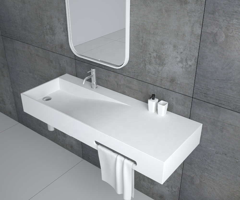 Corian sıhhi tesisat yapay taş banyo lavaboları, duvar asılı lavabo