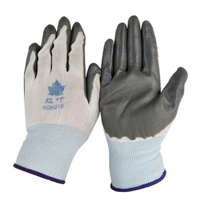 Gants de travail en nylon enduit de nitrile Red Leaf, texture pleine fleur, résistants à l'abrasion, antidérapants, gants de sécurité polyvalents - Product Image 1