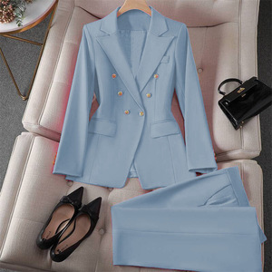 Completo da Donna Primaverile/Autunnale S-3XL, Nuovo Stile Moda Business, Pantaloni e Giacca con Motivo Pied-de-Poule e Volant, Set 2 Pezzi - Product Image 6