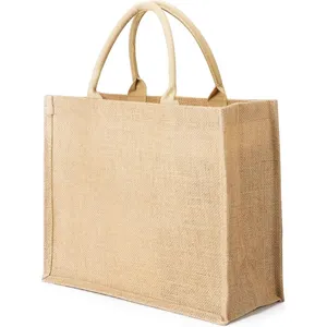 环保层压黄麻袋粗麻布可重复使用亚麻购物手提袋，带有广告定制标志
