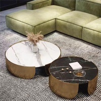 Ensemble de table basse moderne en acier inoxydable Shanghai Muchun, 3 pièces, plateau rond en marbre doré