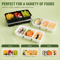 Boîte à bento japonaise à trois compartiments, en PP de qualité alimentaire, 500 ml, couvercle jetable, conteneur alimentaire portable, sections séparées