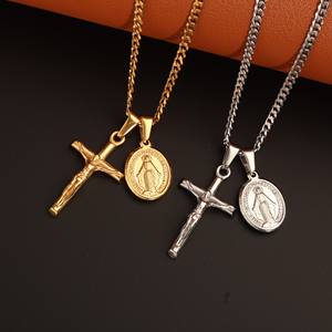 Regalos Cristianos Católicos para Mujeres y Hombres Collar de la Virgen María con Cruz Cadena Cubana Oro de 18k Crucifijo de Jesús Cruz Collar de la Virgen María - Product Image 6