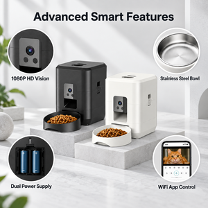 Distributeur de nourriture intelligent pour animaux de compagnie à double alimentation avec surveillance vidéo 1080P et impeller anti-colmatage - Product Image 1